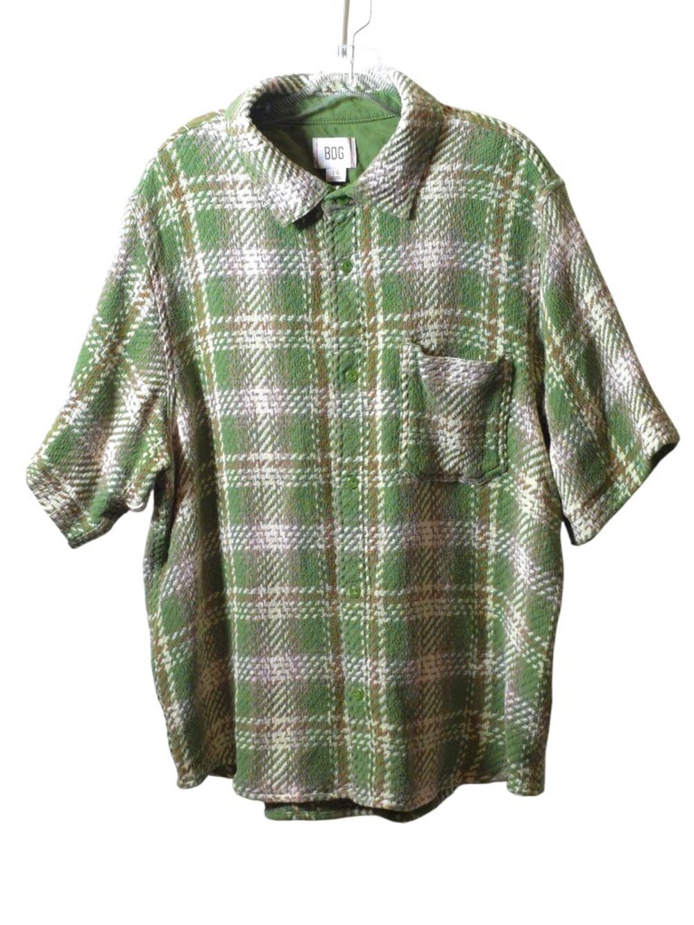 BDG Urban Outfitters Green Plaid Oversized Button Up Shirt Large Cotton Shacket - Picture 2 of 14